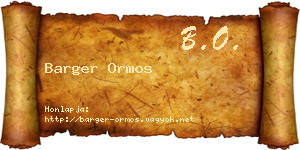 Barger Ormos névjegykártya